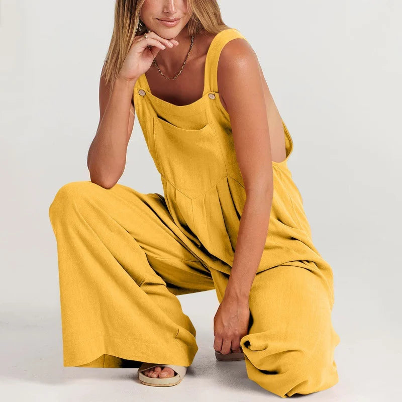 Maria's Sleeveless Wide Leg Jumpsuit with Pockets