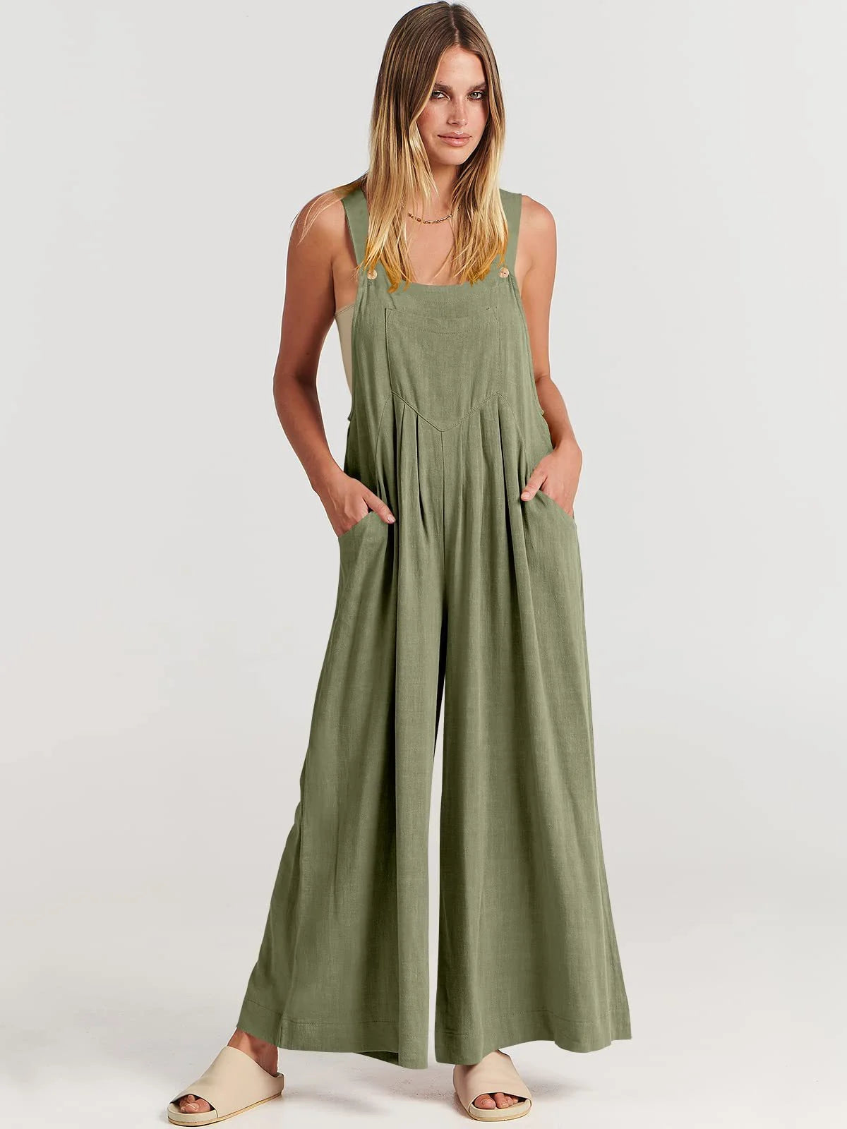 Maria's Sleeveless Wide Leg Jumpsuit with Pockets