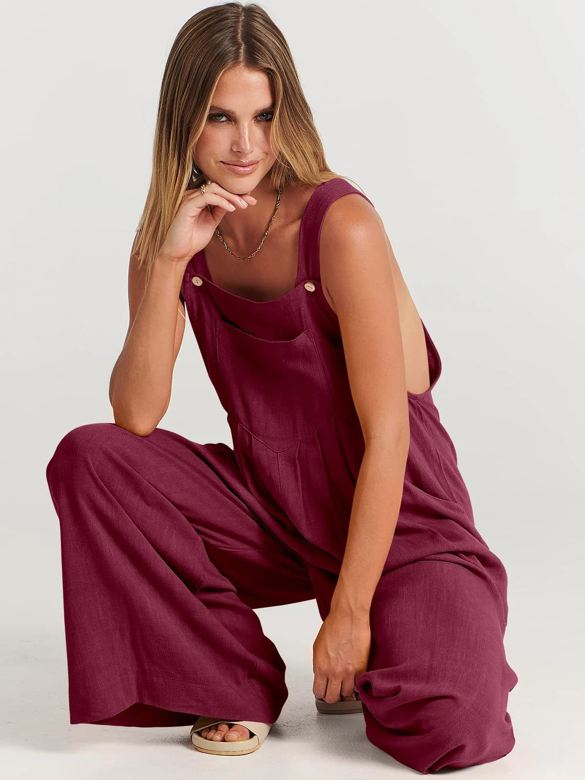 Maria's Sleeveless Wide Leg Jumpsuit with Pockets