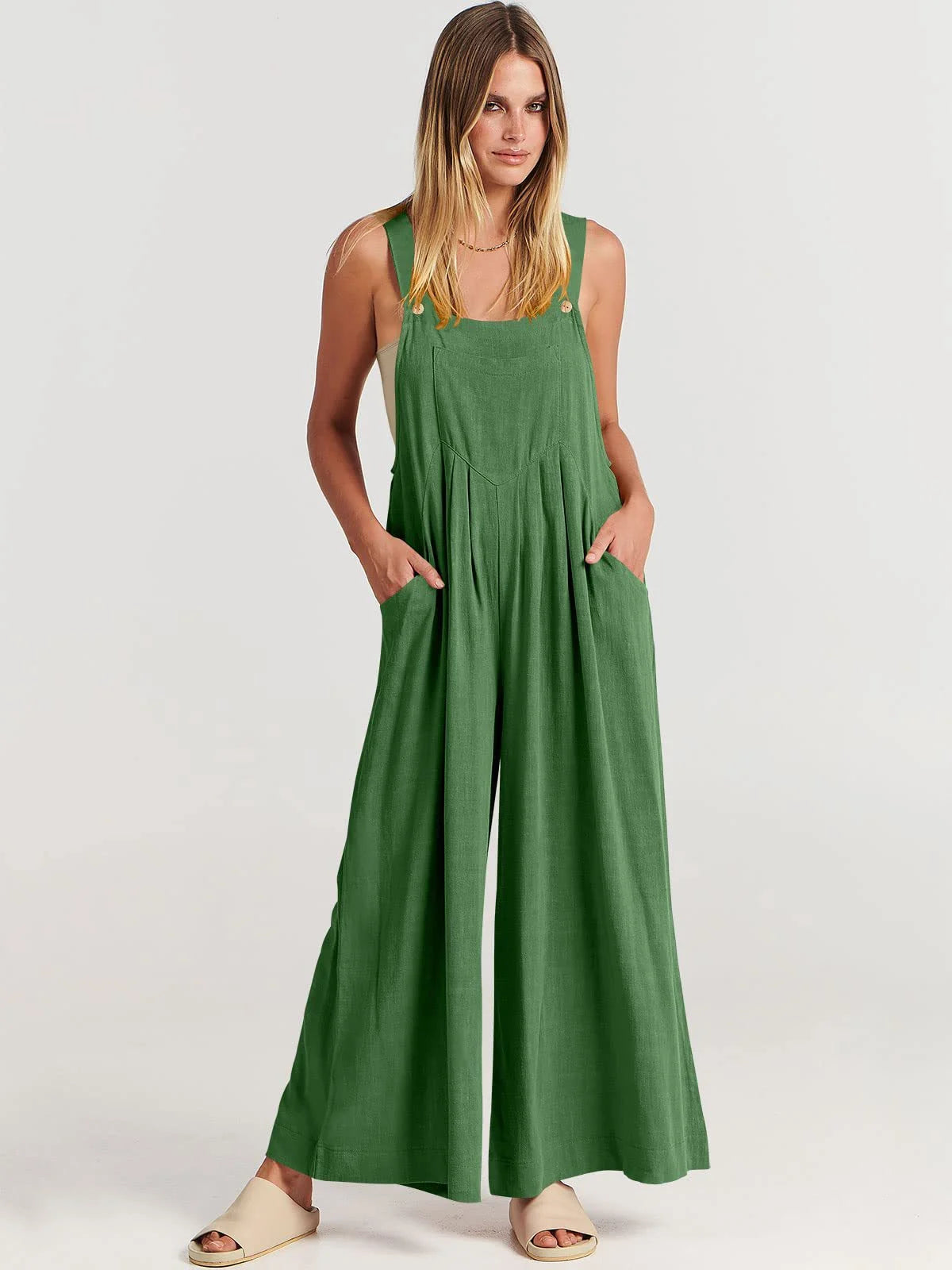 Maria's Sleeveless Wide Leg Jumpsuit with Pockets